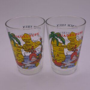 Set of Two(2) Guadeloupe Map Glasses with Punch Vieux Recipe